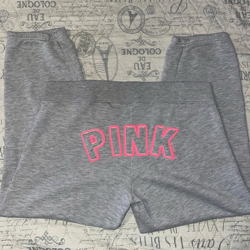 PINK Victoria's Secret Gray Capris with Pink Logo